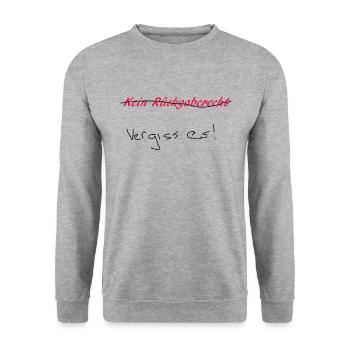 Kein Rückgaberecht -Sprüche -Geschenk - Unisex Pullover - Weißgrau meliert - Vorne - Alina (178cm) & Michal (187cm)