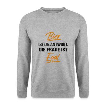 Bier ist die Antwort, die frage ist egal - Unisex Pullover - Weißgrau meliert - Vorne - Alina (178cm) & Michal (187cm)