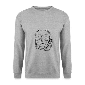 Hund mit Kopfhörer und cooler Musik Brille - Unisex Pullover - Weißgrau meliert - Vorne - Alina (178cm) & Michal (187cm)
