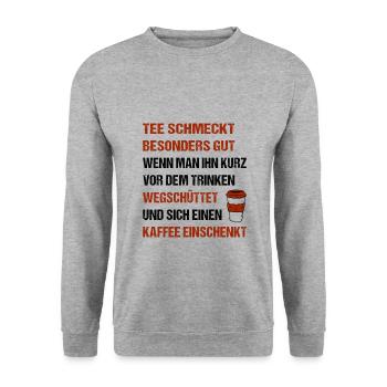 Tee schmeckt besonders gut wenn man ihn wegschütte - Unisex Pullover - Weißgrau meliert - Vorne - Alina (178cm) & Michal (187cm)