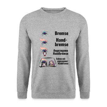 Bremse Humor Fliege Meme - Unisex Pullover - Weißgrau meliert - Vorne - Alina (178cm) & Michal (187cm)