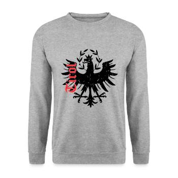 Tirol - Unisex Pullover - Weißgrau meliert - Vorne - Alina (178cm) & Michal (187cm)