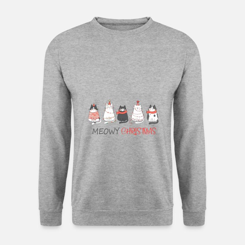 Meowy Christmas lustig Weihnachten Katzen Geschenk - Unisex Pullover - Weißgrau meliert