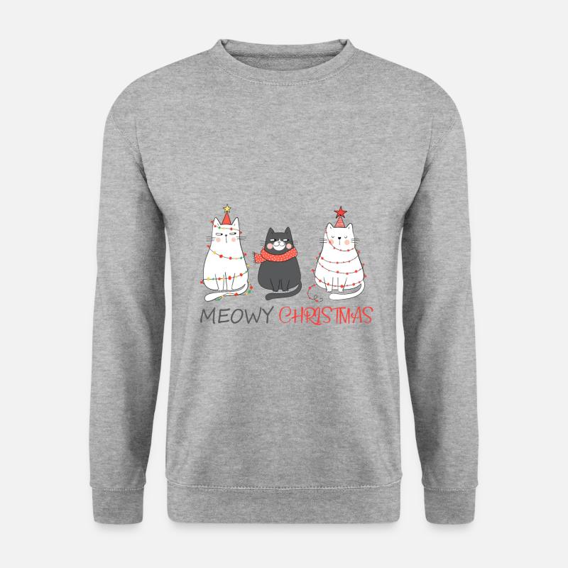Meowy Christmas lustig Weihnachten Katzen Geschenk - Unisex Pullover - Weißgrau meliert