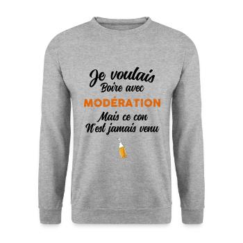 Boire avec modération une bonne biere humour bar - Sweat-shirt Unisexe - gris chiné - Devant - Alina (178cm) & Michal (187cm)