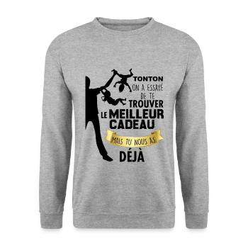 Tonton Meilleur cadeau Humour Homme Tonton - Sweat-shirt Unisexe - gris chiné - Devant - Alina (178cm) & Michal (187cm)