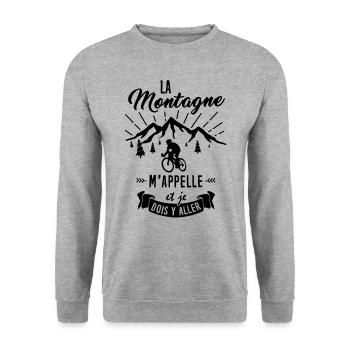 Bike T-Shirt - The Mountain Calls Me - Unisex Sweatshirt - salt & pepper - Front - Alina (178cm) & Michal (187cm)
