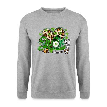 St Patrick’s day, Shamrock, Clover Distressed - Unisex Sweatshirt - salt & pepper - Front - Alina (178cm) & Michal (187cm)