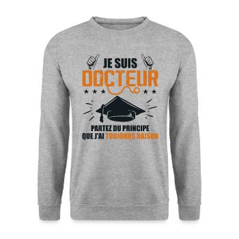 Docteur Drôle Cadeau Phd - Je Suis Docteur - Sweat-shirt Unisexe - gris chiné - Devant - Alina (178cm) & Michal (187cm)