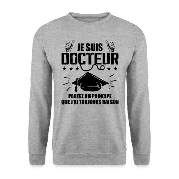 Docteur Drôle Cadeau Phd - Je Suis Docteur - Sweat-shirt Unisexe - gris chiné - Devant - Alina (178cm) & Michal (187cm)
