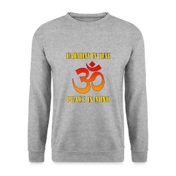 Om Zen Harmony - Mindful Peace Tee - Sweat-shirt Unisexe - gris chiné - Devant - Alina (178cm) & Michal (187cm)