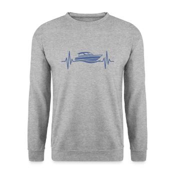 Motorboot Herzschlag Yacht Sportboot Kapitän - Unisex Pullover - Weißgrau meliert - Vorne - Alina (178cm) & Michal (187cm)