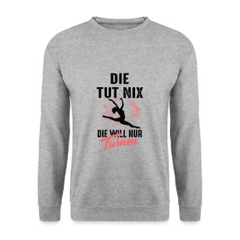 Turnen Turner Turnlehrer Turnhalle Gymnastik Akrob - Unisex Pullover - Weißgrau meliert - Vorne - Alina (178cm) & Michal (187cm)