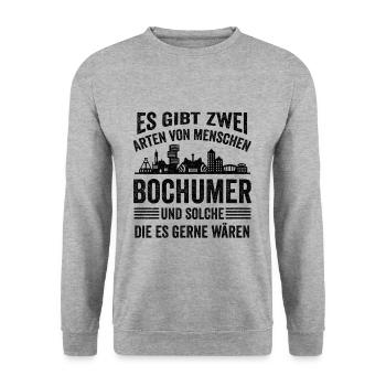 Bochum Skyline Bochumer Ruhrpott Ruhrgebiet Lustig - Unisex Pullover - Weißgrau meliert - Vorne - Alina (178cm) & Michal (187cm)