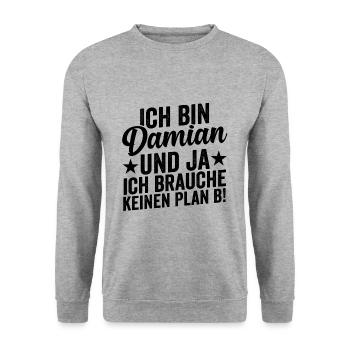 Vorname Damian - Unisex Pullover - Weißgrau meliert - Vorne - Alina (178cm) & Michal (187cm)