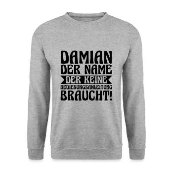 Vorname Damian - Unisex Pullover - Weißgrau meliert - Vorne - Alina (178cm) & Michal (187cm)