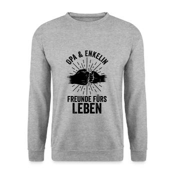 Großvater Enkelin Opa - Unisex Pullover - Weißgrau meliert - Vorne - Alina (178cm) & Michal (187cm)