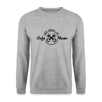 Cafe Racer Motorrad Motorcycle Custom Biker Tuner - Unisex Pullover - Weißgrau meliert - Vorne - Alina (178cm) & Michal (187cm)