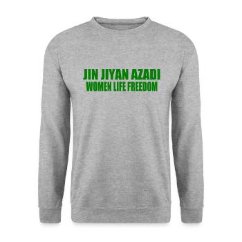 jin jiyan azadi women life freedom - Sweat-shirt Unisexe - gris chiné - Devant - Alina (178cm) & Michal (187cm)