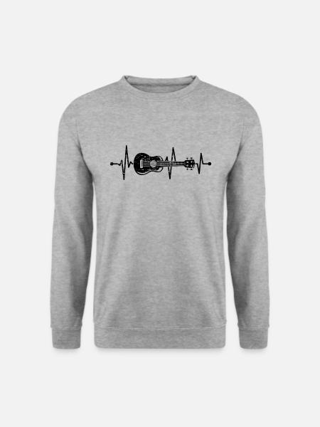 Hawaii Ukulele Gitarre Herzschlag Uke Musik - Unisex Pullover - Weißgrau meliert