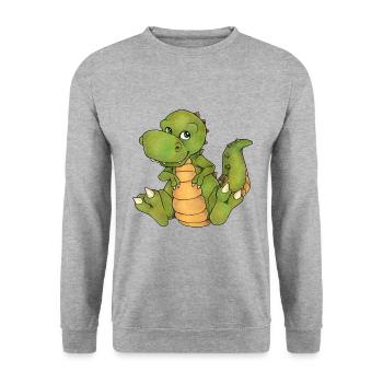 Niedlicher T-Rex Tyrannosaurus Baby Dino Geschenk - Unisex Pullover - Weißgrau meliert - Vorne - Alina (178cm) & Michal (187cm)
