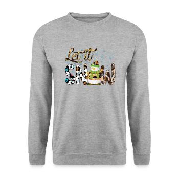 Weihnachten Schneemann, Lass es schneien, Schneemann Geschenk - Unisex Pullover - Weißgrau meliert - Vorne - Alina (178cm) & Michal (187cm)