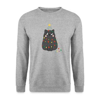 Black Cat Christmas, Miowy Christmas - Unisex Pullover - Weißgrau meliert - Vorne - Alina (178cm) & Michal (187cm)