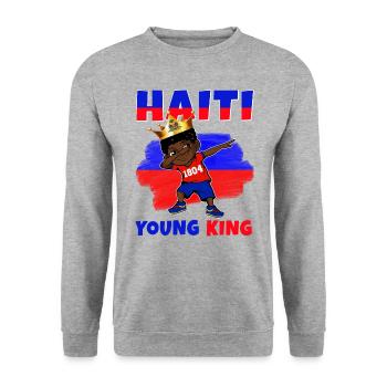 Haiti Junger König Haiti Flagge Melanin für Schwarze Jungen - Unisex Pullover - Weißgrau meliert - Vorne - Alina (178cm) & Michal (187cm)
