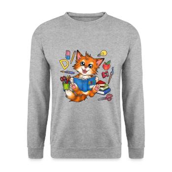 Niedliche Katze Katzenkind mit Zuckertüte Schule - Unisex Pullover - Weißgrau meliert - Vorne - Alina (178cm) & Michal (187cm)