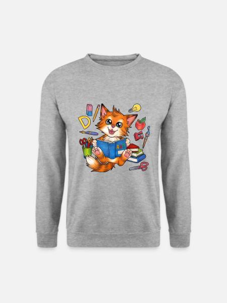 Niedliche Katze Katzenkind mit Zuckertüte Schule - Unisex Pullover - Weißgrau meliert
