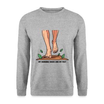 My Running Shoes are my Feet - Unisex Sweatshirt - salt & pepper - Front - Alina (178cm) & Michal (187cm)