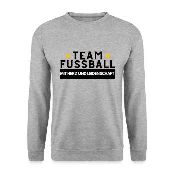 Team Fussball mit Herz und Leidenschaft - Unisex Pullover - Weißgrau meliert - Vorne - Alina (178cm) & Michal (187cm)