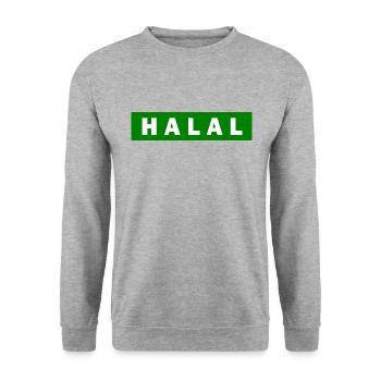 Halal - Unisex Pullover - Weißgrau meliert - Vorne - Alina (178cm) & Michal (187cm)