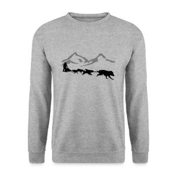 Husky - Hundeschlitten - Yukon Quest - Alaska - Unisex Pullover - Weißgrau meliert - Vorne - Alina (178cm) & Michal (187cm)