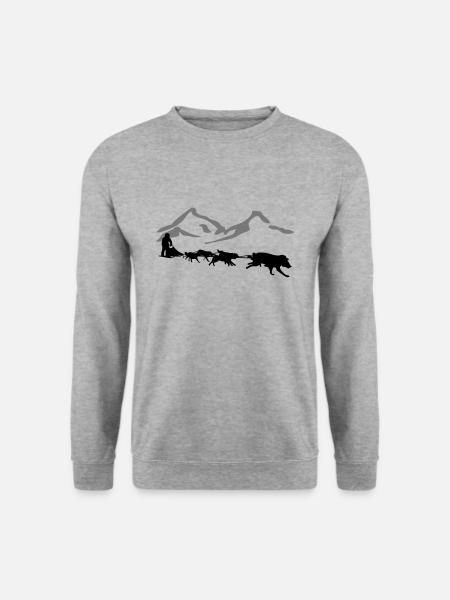 Husky - Hundeschlitten - Yukon Quest - Alaska - Unisex Pullover - Weißgrau meliert