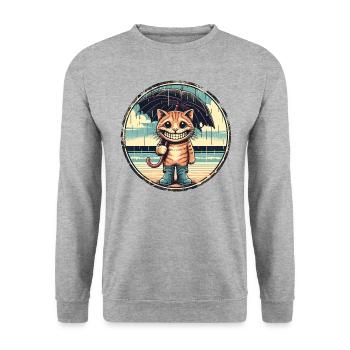 Laughing cat with rubber boots and umbrella - Unisex Sweatshirt - salt & pepper - Front - Alina (178cm) & Michal (187cm)