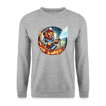 Lion, Pompier, Pompier, Flammes, Héros - Sweat-shirt Unisexe - gris chiné - Devant - Alina (178cm) & Michal (187cm)