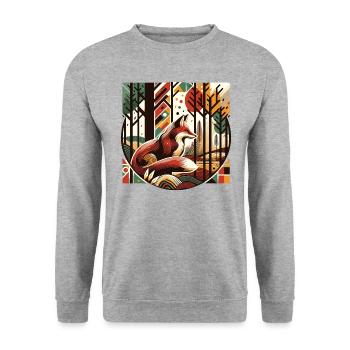 Fuchs im Wald Retro Vintage Street Art Style - Unisex Pullover - Weißgrau meliert - Vorne - Alina (178cm) & Michal (187cm)