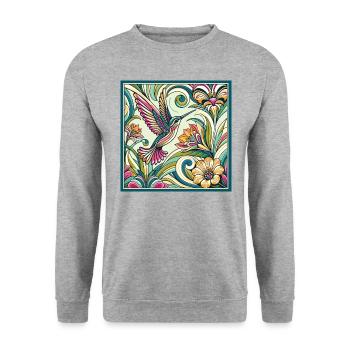 Floral Hummingbird Colorful Floral Art Nouveau - Unisex Sweatshirt - salt & pepper - Front - Alina (178cm) & Michal (187cm)