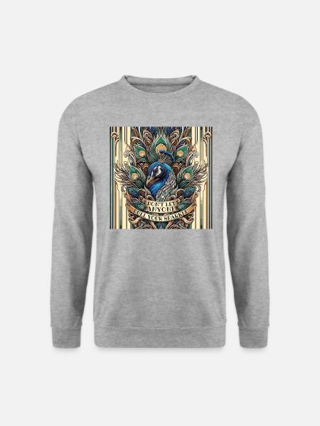 Pfau Art Deco Don't let anyone dull your sparkle - Unisex Pullover - Weißgrau meliert