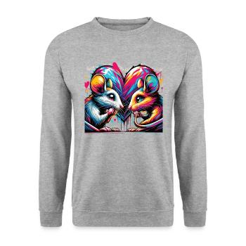 Verliebte Mäuse Liebe Herz Graffiti Street Art - Unisex Pullover - Weißgrau meliert - Vorne - Alina (178cm) & Michal (187cm)