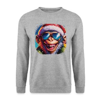 Cooler Affe mit Weihnachtsmütze Street Art Style - Unisex Pullover - Weißgrau meliert - Vorne - Alina (178cm) & Michal (187cm)