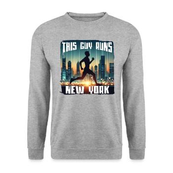 This guy runs Laufshirt - Unisex Pullover - Weißgrau meliert - Vorne - Alina (178cm) & Michal (187cm)