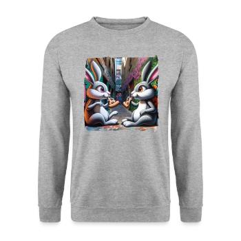 Bunnies eating pizza in graffiti backyard street art - Unisex Sweatshirt - salt & pepper - Front - Alina (178cm) & Michal (187cm)