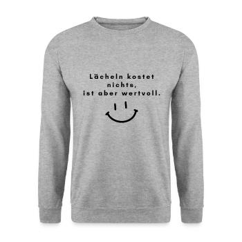 Lächeln kostet nichts, ist aber wertvoll - Unisex Pullover - Weißgrau meliert - Vorne - Alina (178cm) & Michal (187cm)