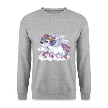 Niedliches Einhorn mit Blumen Geschenk Mädchen - Unisex Pullover - Weißgrau meliert - Vorne - Alina (178cm) & Michal (187cm)