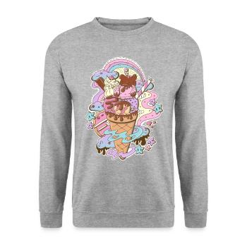 Rabbit and bear Ice Cream - Unisex Sweatshirt - salt & pepper - Front - Alina (178cm) & Michal (187cm)