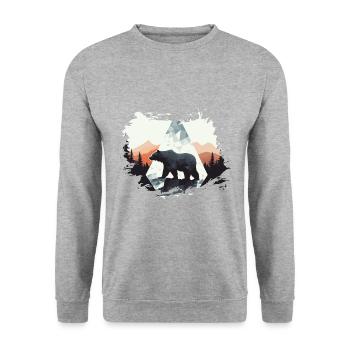 Abstrakter Bär in den Bergen - Unisex Pullover - Weißgrau meliert - Vorne - Alina (178cm) & Michal (187cm)