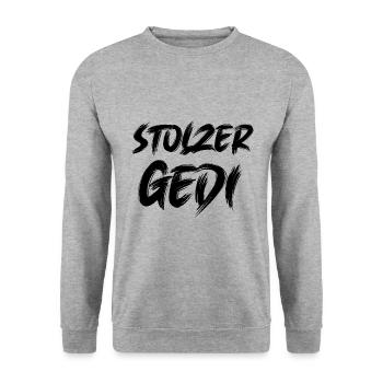Stolzer Gedi Bester Gedi Patenonkel Österreich - Unisex Pullover - Weißgrau meliert - Vorne - Alina (178cm) & Michal (187cm)
