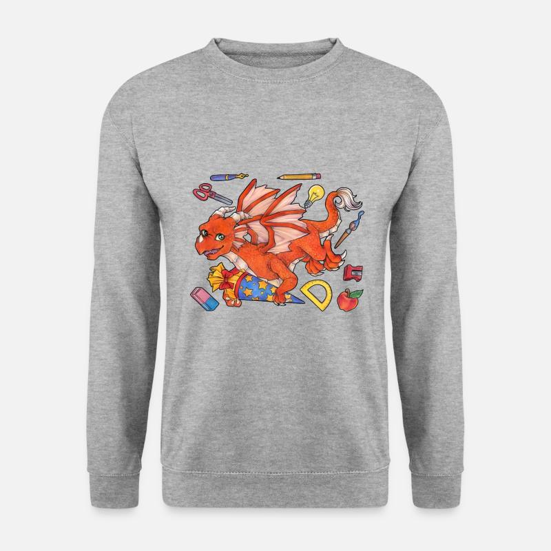 Niedlicher Drache Einschulung Kind Lesen - Unisex Pullover - Weißgrau meliert